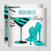 Invitation Turquoise Bachelorette Blanc talon haute chaussure (Devant / Derrière)