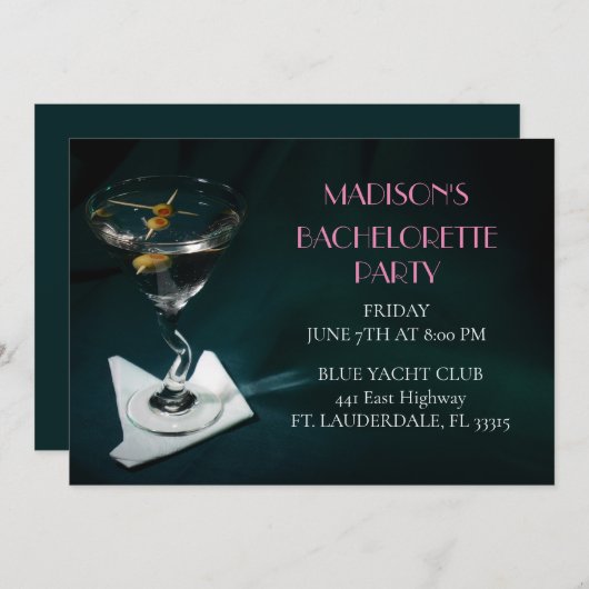 Invitation Turquoise Bachelorette Martini fête nuptiale (Devant / Derrière)