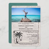 Invitation Turquoise Bahamas Passport Mariage (Devant / Derrière)
