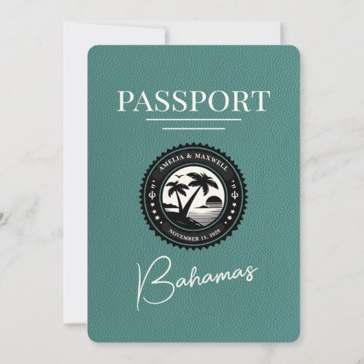 Invitation Turquoise Bahamas Passport Mariage (Dos)