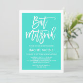 Invitation Turquoise | Bat mitzvah de typographie moderne sim (Debout devant)