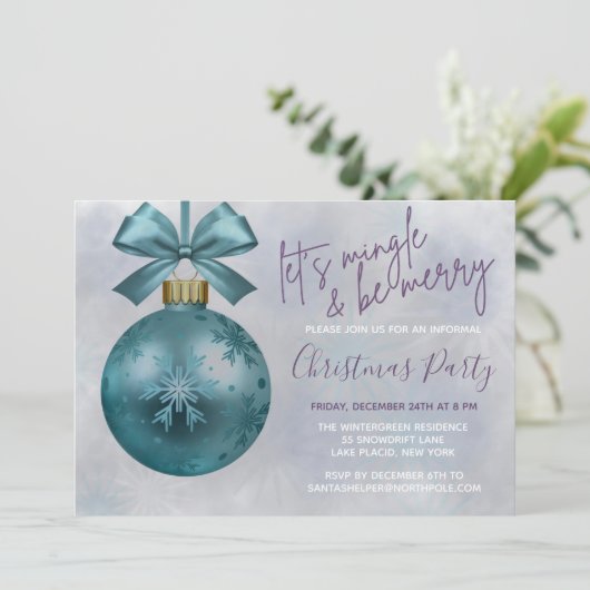 Invitation Turquoise Bauble Purple Parties scintillant Script (Debout devant)
