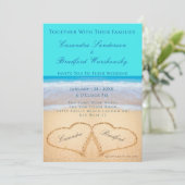 Invitation Turquoise Beach Wedding 2 Coeurs mariage de sable (Debout devant)