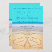 Invitation Turquoise Beach Wedding 2 Coeurs mariage de sable (Devant / Derrière)