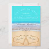 Invitation Turquoise Beach Wedding 2 Hearts Sand Fête des mar (Devant)