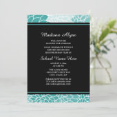 Invitation Turquoise Black Blanc Floral College Trunk Party (Debout devant)