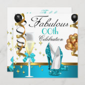 Invitation Turquoise Black Blanc Or Fabrique fête d'anniversa (Devant / Derrière)