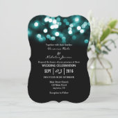 Invitation Turquoise Black Bokeh Parties scintillant lumière  (Debout devant)