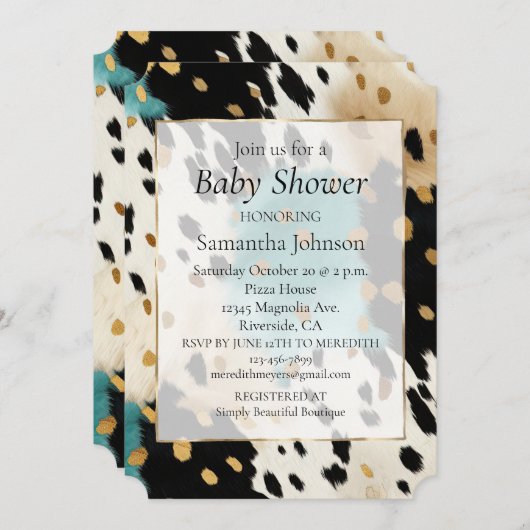 Invitation Turquoise Black Cream Gold Western Cowhide (Devant / Derrière)