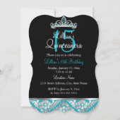 Invitation Turquoise Black Damask & Tiara Photo Quinceanera I (Dos)