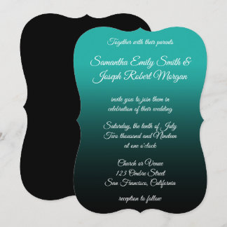 Invitation Turquoise Black Ombre Élégant Mariage de calligrap