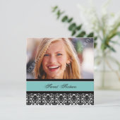 Invitation Turquoise Black Photo 16th Birthday Party Invitati (Debout devant)