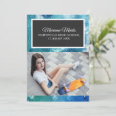 Invitation Turquoise Black Photo Graduation College Trunk Par (Debout devant)