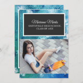 Invitation Turquoise Black Photo Graduation College Trunk Par (Devant / Derrière)