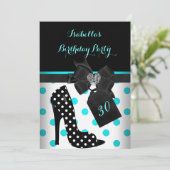 Invitation Turquoise Black White Heart Pois Talons Anniversai (Debout devant)