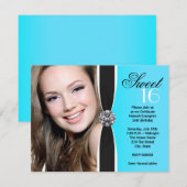 Invitation Turquoise Black White Photo Fête d'anniversaire (Devant / Derrière)
