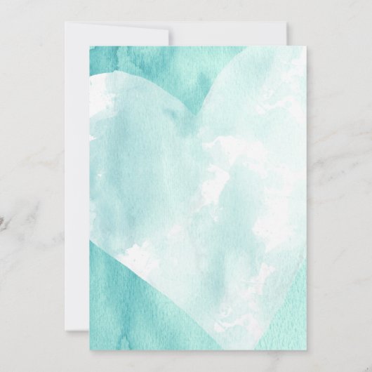 Invitation Turquoise Blanc Aquarelle Coeur Juste Marié Script (Dos)