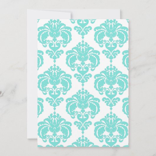 Invitation Turquoise & blanc Damask Chic Elegant Minimal Mari (Dos)