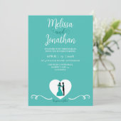 Invitation Turquoise Blanc Élégant Mariage Mariée et Salle (Debout devant)