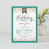 Invitation Turquoise, Blanc & Taupe fête d'anniversaire moder (Debout devant)