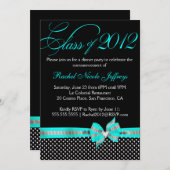 Invitation turquoise blanche noire d'obtention du (Devant / Derrière)