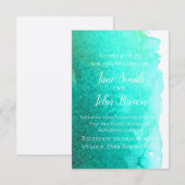 Invitation Turquoise bleu aquarelle art moderne mariage (Devant / Derrière)