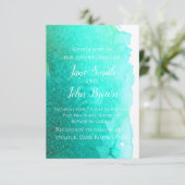 Invitation Turquoise bleu aquarelle art moderne mariage (Debout devant)