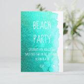 Invitation Turquoise bleu aquarelle moderne plage océan (Debout devant)