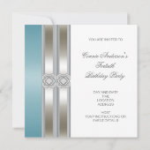 Invitation Turquoise Bleu Argent Blanc Classy 40e fête d'anni (Dos)