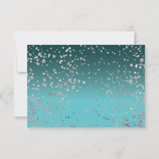 Invitation Turquoise Bleu Argent Confetti Quinceanera RSVP (Dos)