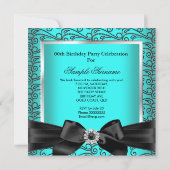 Invitation Turquoise Bleu Argent Diamants Noirs Fête d'annive (Dos)