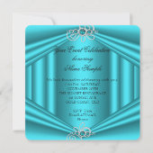Invitation Turquoise Bleu Argent Diamants Perle Fête d'annive (Dos)