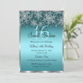 Invitation Turquoise Bleu Argent Flocon de Neige S (Debout devant)