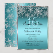 Invitation Turquoise Bleu Argent Flocon de Neige S (Devant / Derrière)