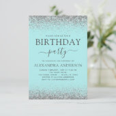 Invitation Turquoise Bleu Argent N'importe quel âge Anniversa (Debout devant)