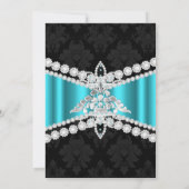 Invitation Turquoise Bleu Argent Noir Tiara Sweet 16 Invitati (Dos)