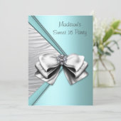 Invitation Turquoise Bleu Argent Zèbre Sweet 16 Party (Debout devant)