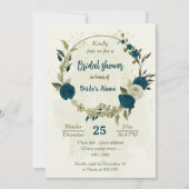 Invitation turquoise bleu beige fleurs botanique douche de nu (Devant)