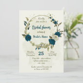 Invitation turquoise bleu beige fleurs botanique douche de nu (Debout devant)