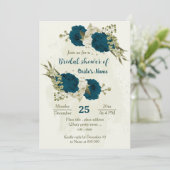 Invitation turquoise bleu beige fleurs botanique douche de nu (Debout devant)
