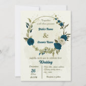 Invitation turquoise bleu beige fleurs mariage botanique (Devant)
