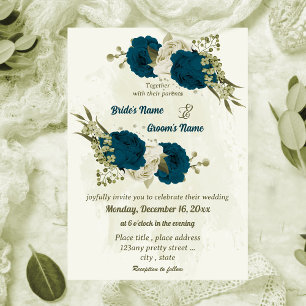Invitation turquoise bleu beige fleurs mariage botanique