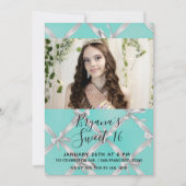 Invitation Turquoise Bleu & Blanc Bows Sweet 16 Party Photo (Devant)