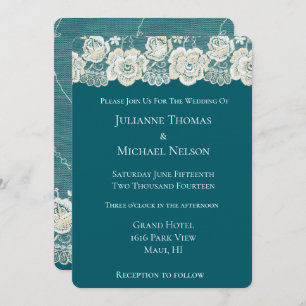 Invitation Turquoise bleu blanc dentelle Floral Romantique Ma