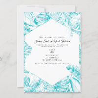 Turquoise Bleu Blanc Feuilles de Palmiers Tropicau