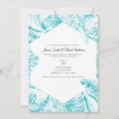 Invitation Turquoise Bleu Blanc Tropical Palm Feuille Mariage (Devant)