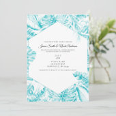 Invitation Turquoise Bleu Blanc Tropical Palm Feuille Mariage (Debout devant)