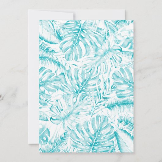 Invitation Turquoise Bleu Blanc Tropical Palm Feuille Sweet 1 (Dos)