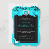 Invitation Turquoise Bleu Coeur Doux 16 Anniversaire Fête tal (Devant)