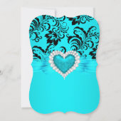 Invitation Turquoise Bleu Coeur Doux 16 Anniversaire Fête tal (Dos)